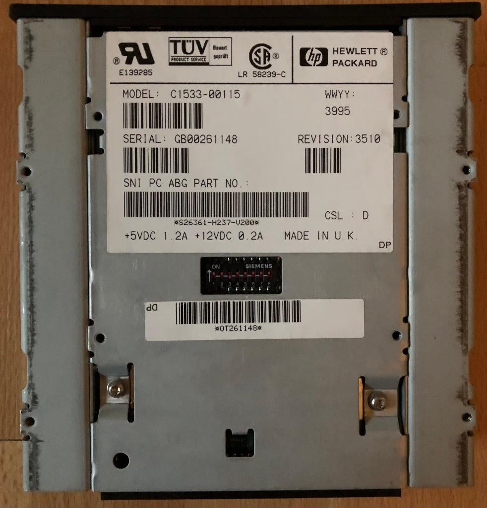 HP C1533-00115 5.25" DAT Tape Data Cartridge Drive, Computers en Software, Ophalen, Herschrijfbaar, Overige typen, Zo goed als nieuw