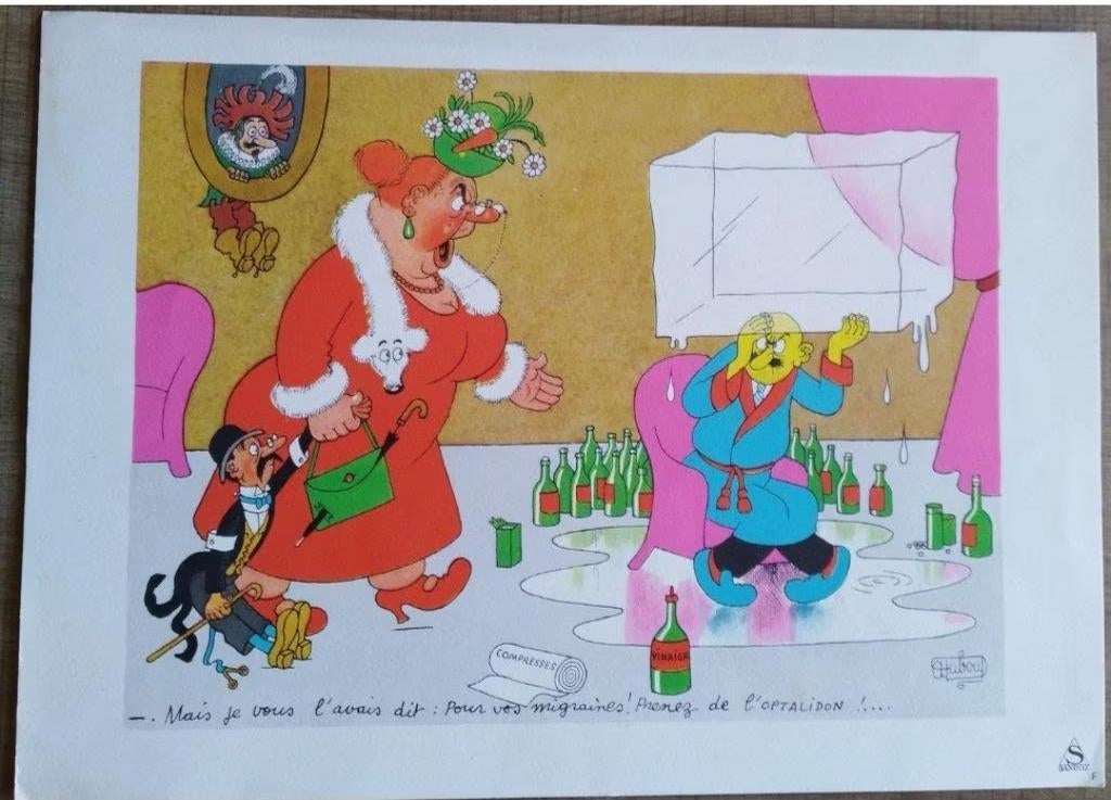 Cartoontekening - cartoonist Albert Dubout, Enlèvement ou Envoi, Comme neuf, Autres sujets/thèmes, Gravure