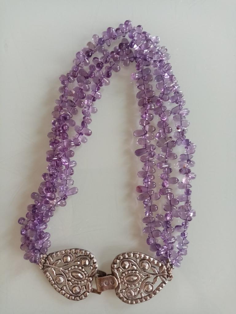 Collier artisanale bijoux indien en argent/925 et améthyste, Enlèvement ou Envoi, Comme neuf, Avec pierre précieuse, Argent
