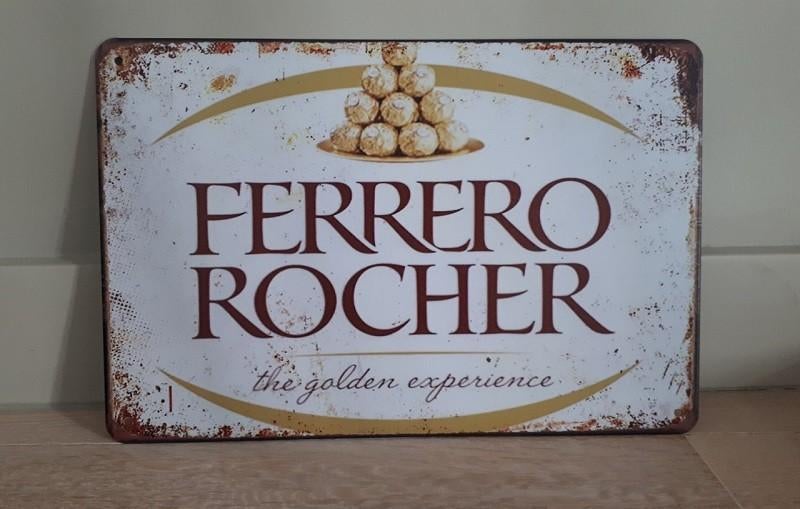 Assiette murale Ferrero Rocher en métal au look vintage, Enlèvement ou Envoi, Neuf, Panneau publicitaire