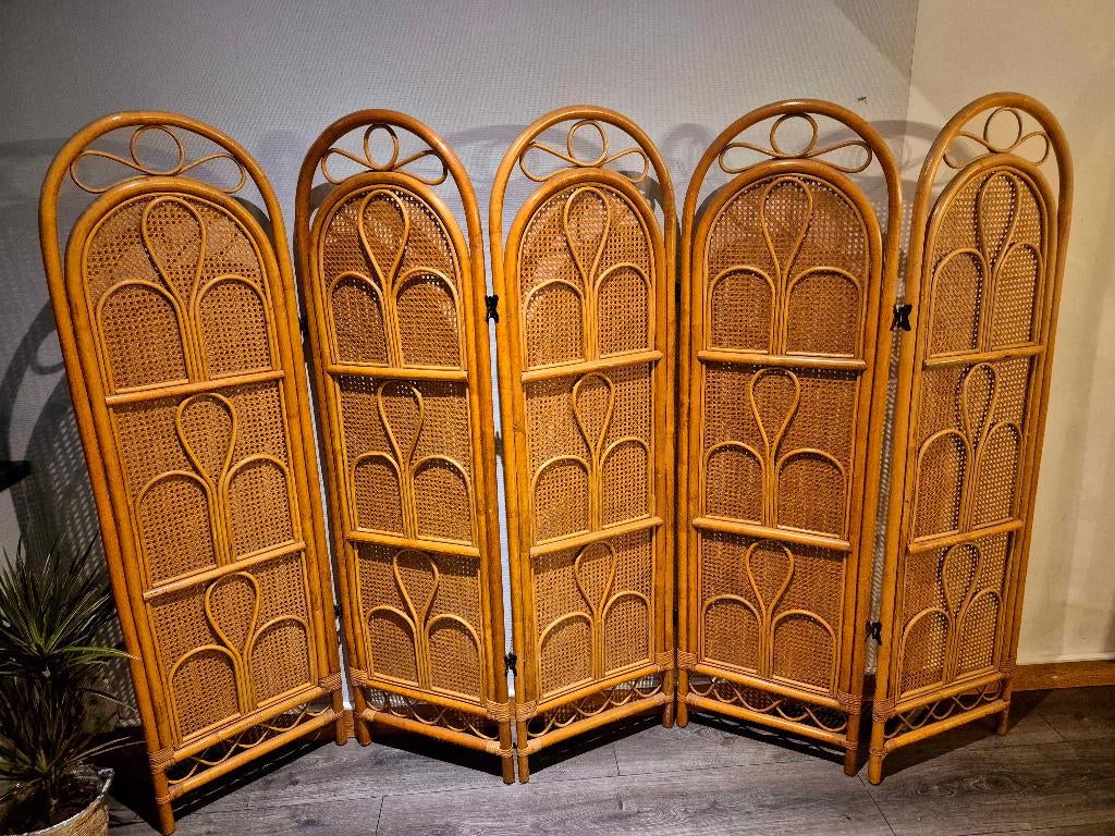 Zeer groot vintage rotanscherm, Huis en Inrichting, Woonaccessoires | Kamerschermen, Ophalen