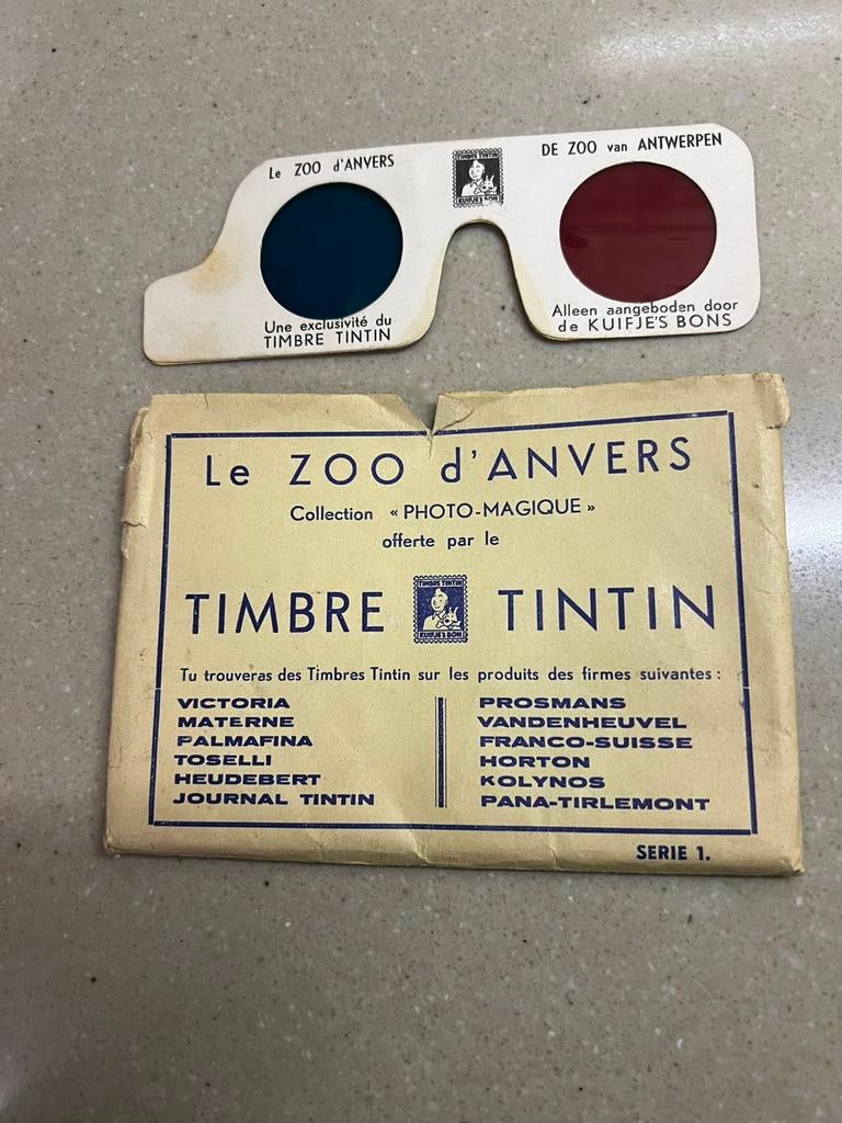 chromo's prenten kuifje zoo van Antwerpen 3D bril, Verzamelen, Gebruikt, Ophalen of Verzenden, 1940 tot 1960, Dier