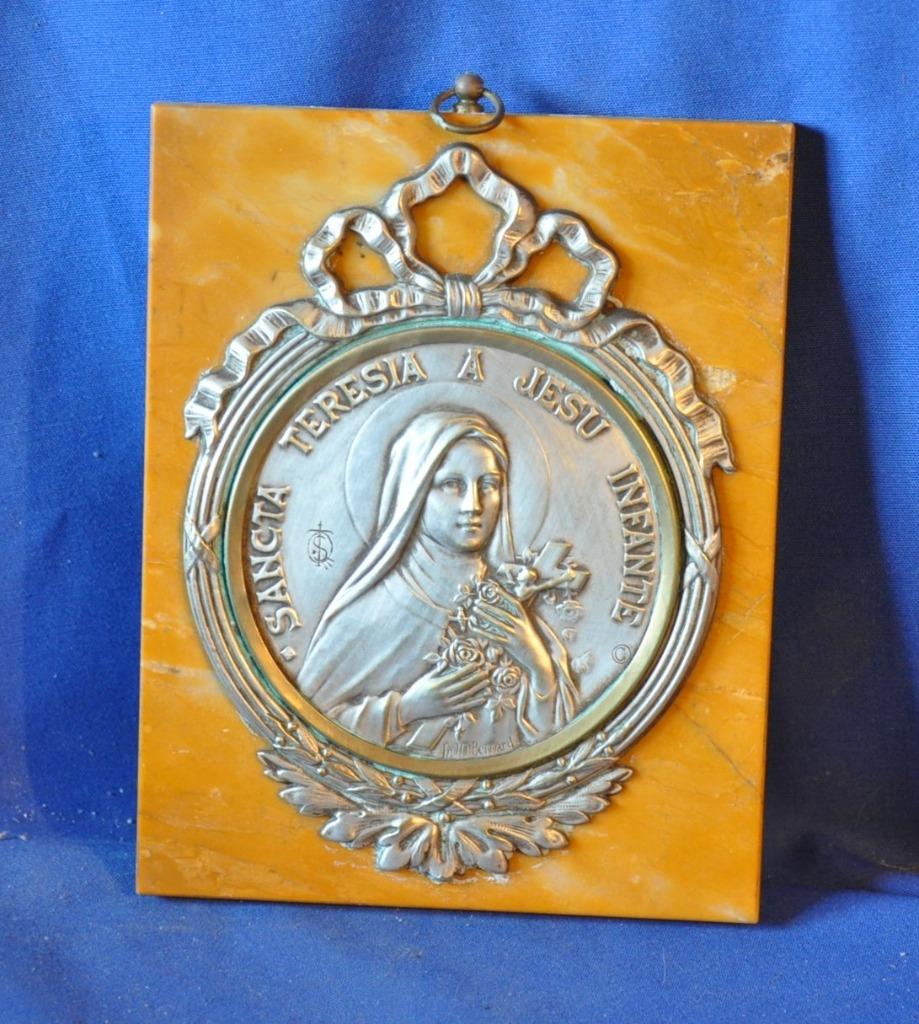 sainte Thérèse metal argenté et cuivre sur marbre, Enlèvement ou Envoi