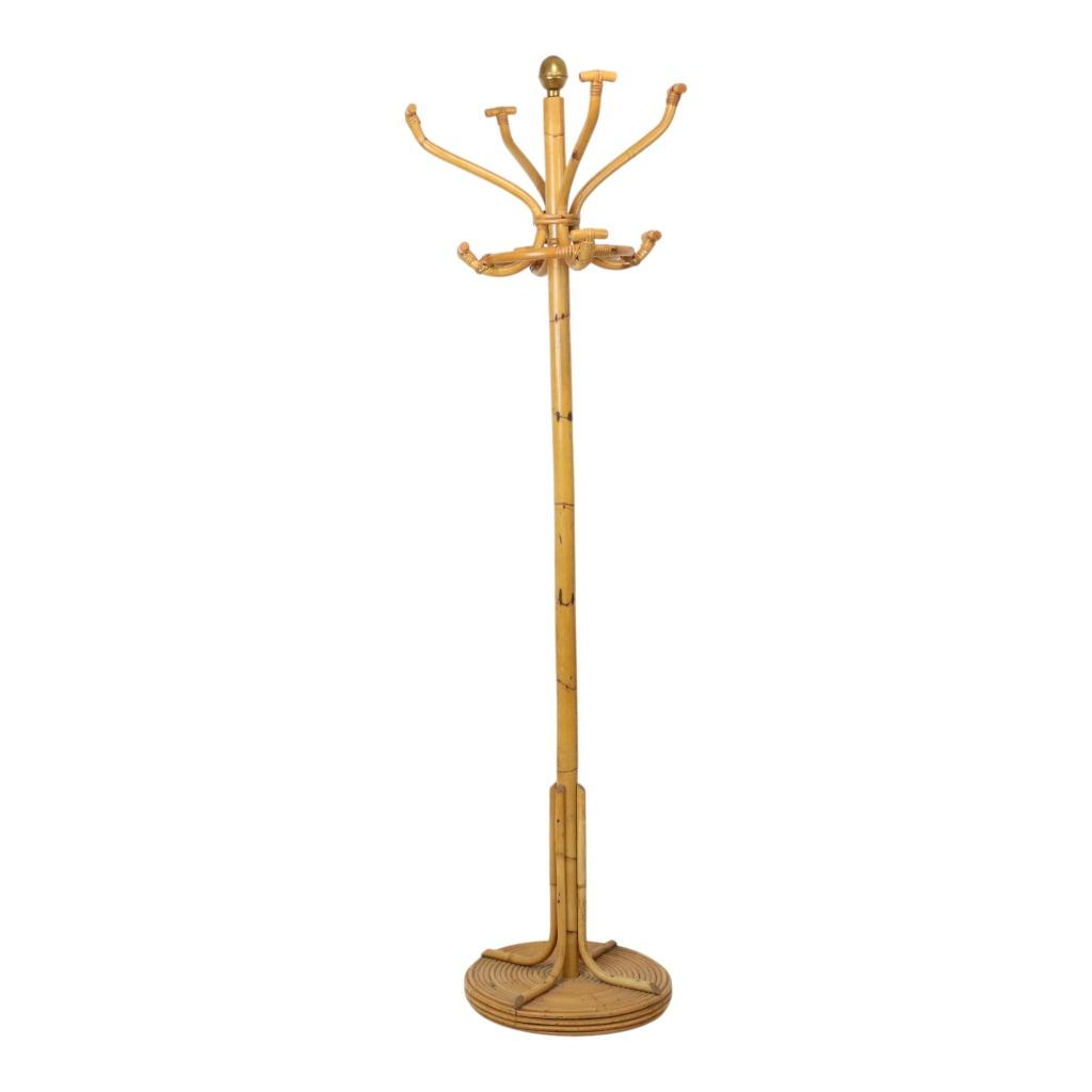 Zeldzame Grote Staande Kapstok Rotan Messing Boho 185cm, Huis en Inrichting, Woonaccessoires | Kapstokken, Gebruikt, Staande kapstok