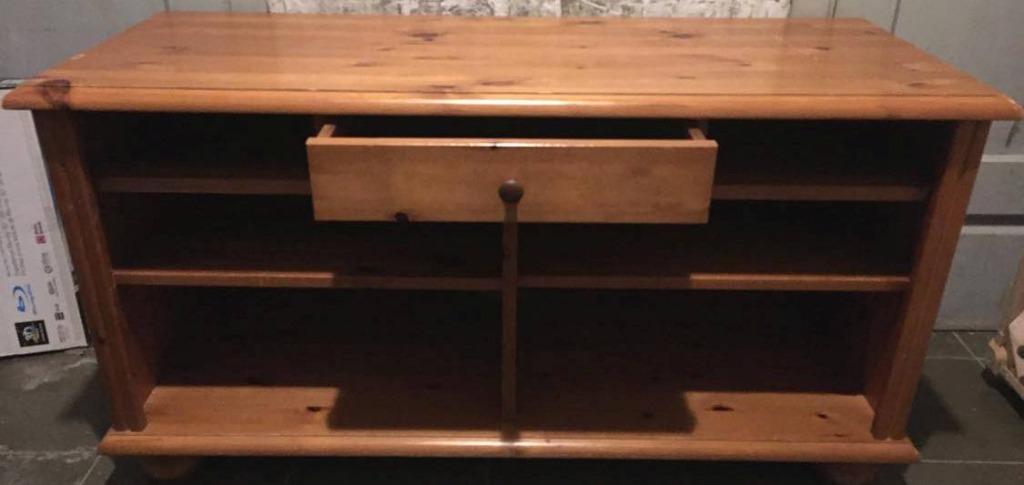 Meuble TV ou d’appoint en Pitchpin clair – 1 tiroir – 2 étag, 25 à 50 cm, Full Pichpin, Moins de 100 cm, 100 à 150 cm