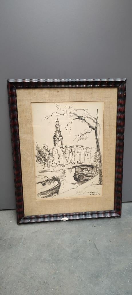 Ets tekening Amsterdam getekend Wilfried Sybrands, Antiek en Kunst, Ophalen of Verzenden