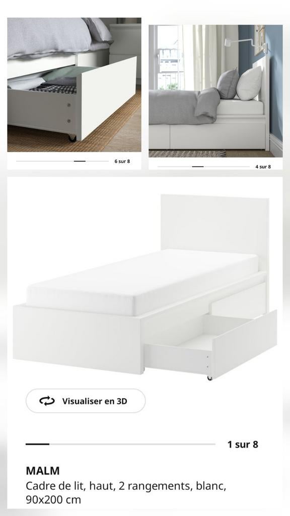 (2) Lit simple Ika MALM blanc - super bon état avec 2 rang, Ophalen, Wit