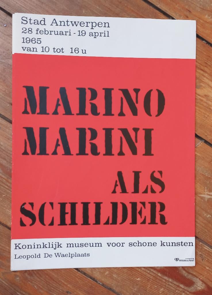 zeefdrukaffiche Marino Marini KMSKA 1965 Paul Ausloos Payot, Antiek en Kunst, Kunst | Litho's en Zeefdrukken, Ophalen of Verzenden