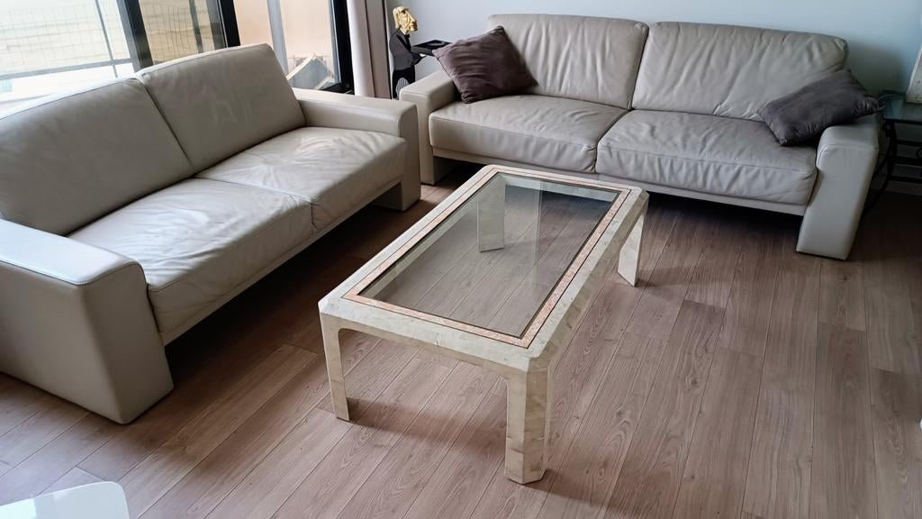 Prachtige salontafel in marmer-stijl met glasplaat, Ophalen