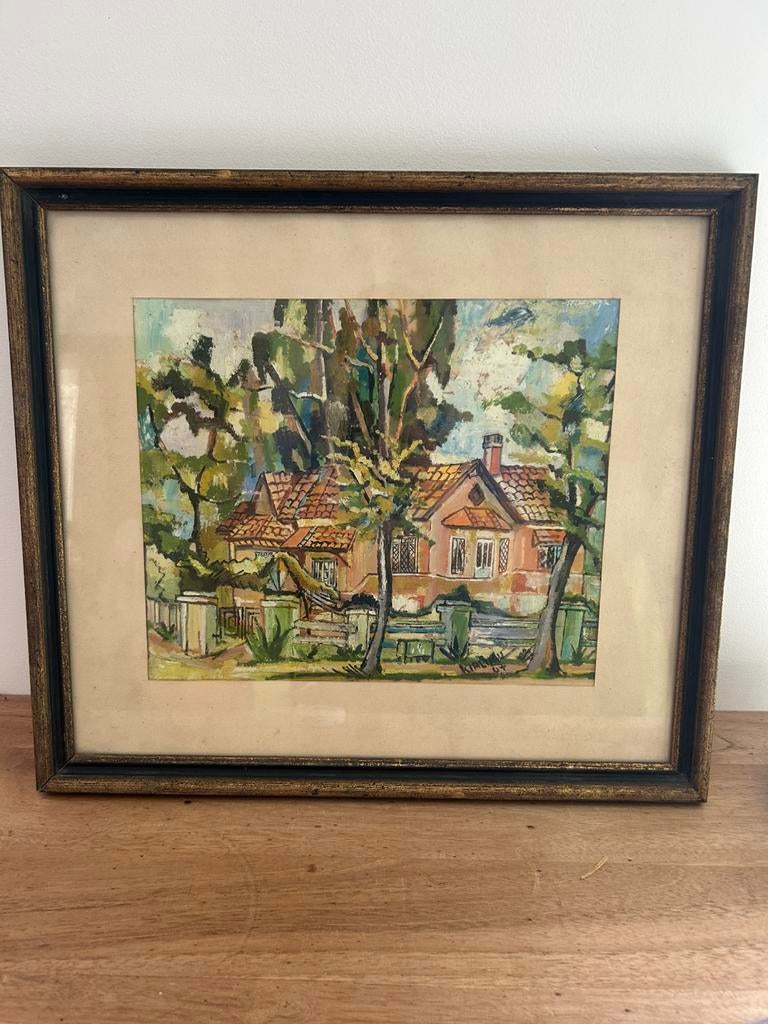 Peinture tableau signé 42/46cm, Antiquités & Art, Enlèvement ou Envoi