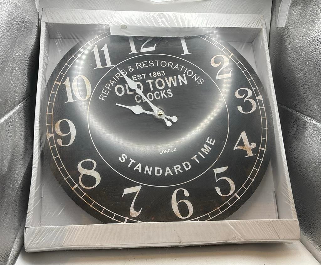 Wandklok Landelijk Vintage Grote Klok 60 cm Oldtown, Huis en Inrichting, Woonaccessoires | Klokken, Ophalen of Verzenden, Nieuw