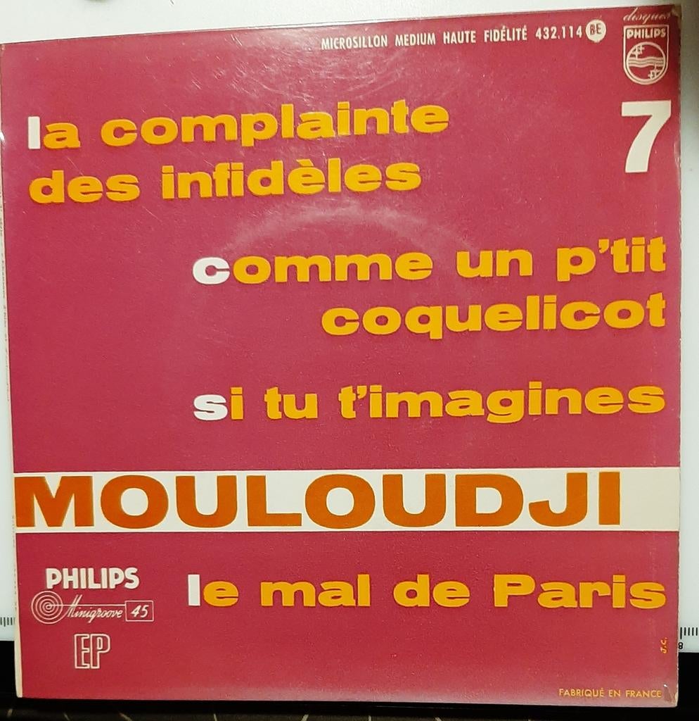 Vinyl 45trs- mouloudji - comme un petit coquelicot, Enlèvement ou Envoi, Utilisé
