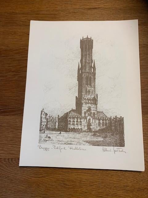 kunstmap houtskool tekeningen 'hoekjes van Brugge', Antiek en Kunst, Ophalen