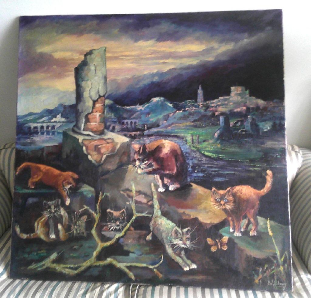 7 chats en ruine (BIG, 125x125) - vers 1960 - signés, Enlèvement