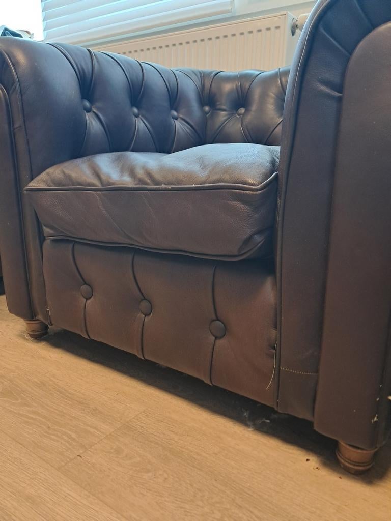 Bruine lederen Chesterfield 1 zit, Huis en Inrichting, Ophalen