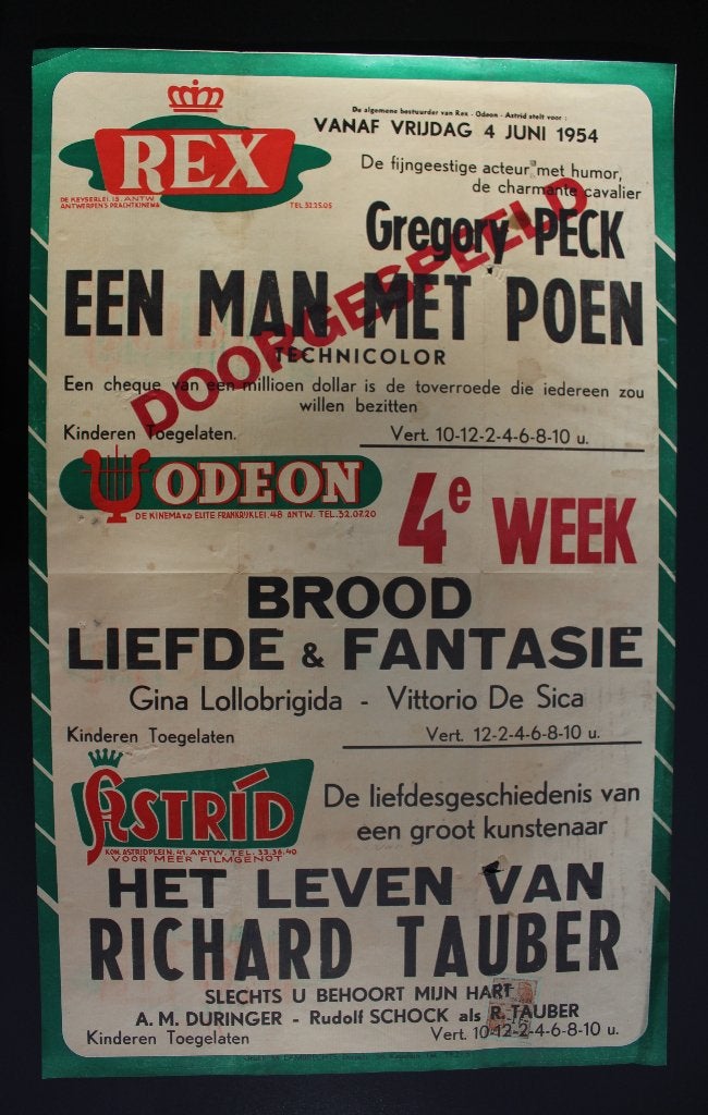 Oude filmaffiche - cinema's Rex, Odeon en Astrid, Ophalen of Verzenden, A1 t/m A3, Film en Tv, Rechthoekig Staand