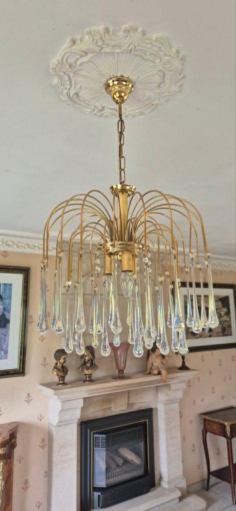 Lustre avec pluie de gouttes en verre, Enlèvement, Comme neuf, Verre