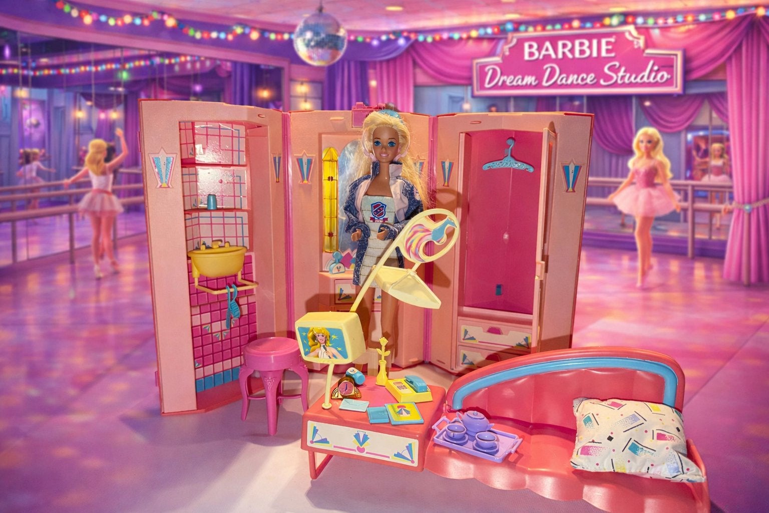Vintage Barbie slaapkamer & badkamer met Barbie en acc., Enlèvement ou Envoi, Utilisé, Barbie