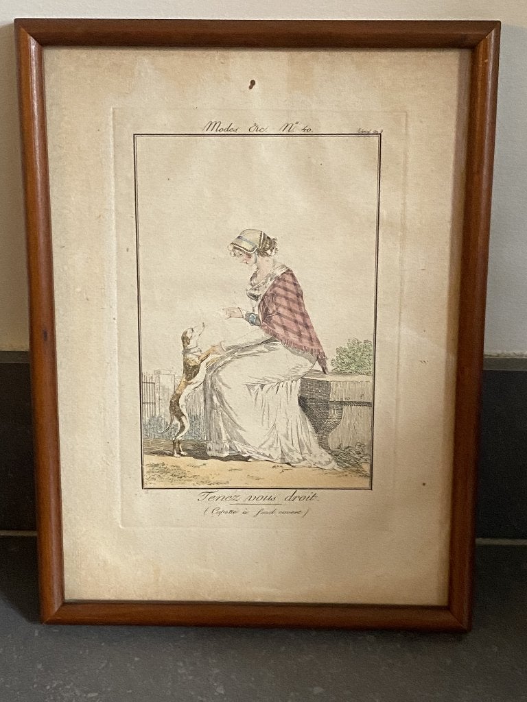 XIXde eeuw AN 9 mode X2  ingekleurd gravure 14 euro/stuk, Antiek en Kunst, 1800 - 1899, Mode, Ophalen of Verzenden, Gravure