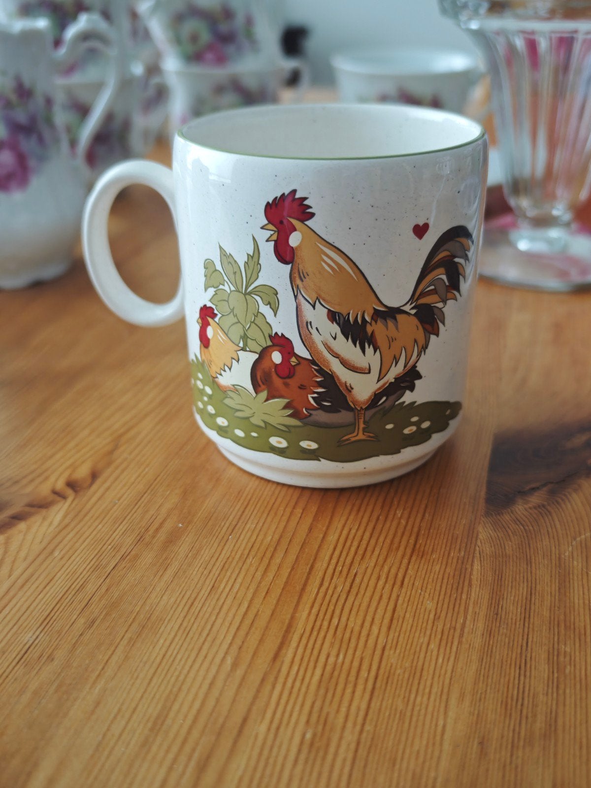 Mug Vintage "Glückliche Hühner" Pfalzkeramik / Gmundner Kera, Maison & Meubles, Cuisine | Vaisselle, Enlèvement, Céramique