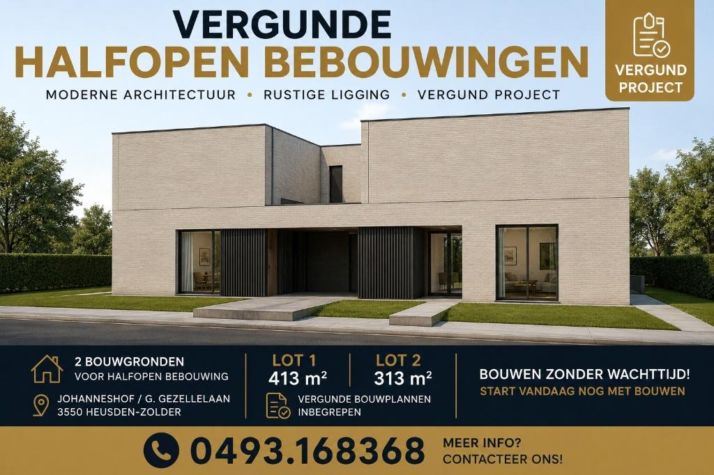 Vergunde bouwgrond voor halfopen bebouwing – 413 m², Immo, Gronden en Bouwgronden, Heusden-Zolder, 200 tot 500 m²
