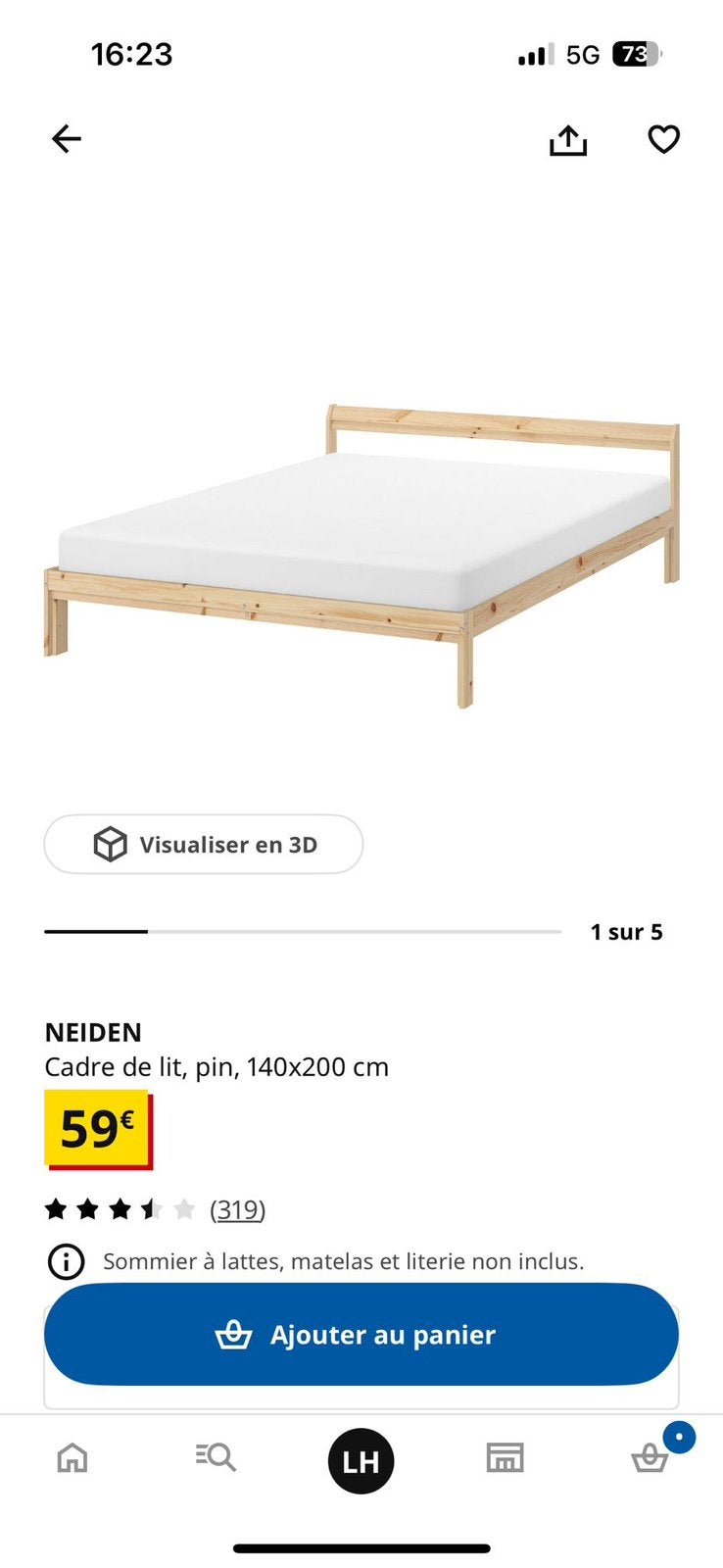Sommier lit double en bois, Maison & Meubles, 140 cm, Brun, Enlèvement, Utilisé