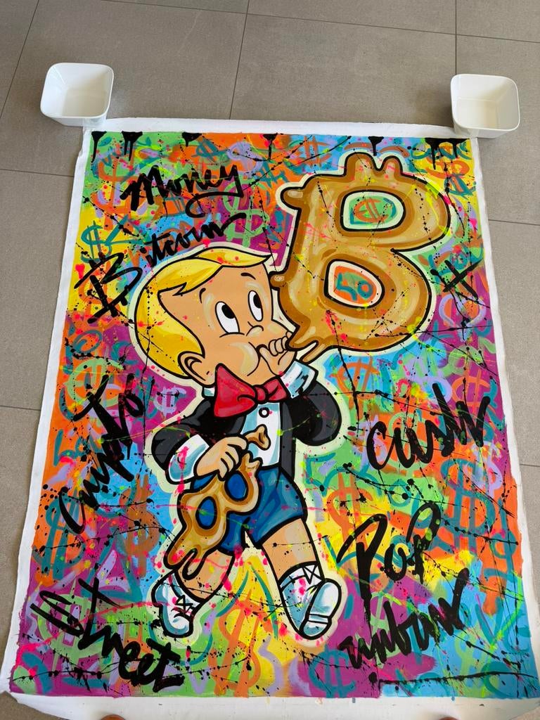 Alberto Ricardo Richie rich Chico Rico - street art -Bitcoin, Antiquités & Art, Art | Peinture | Moderne, Enlèvement ou Envoi