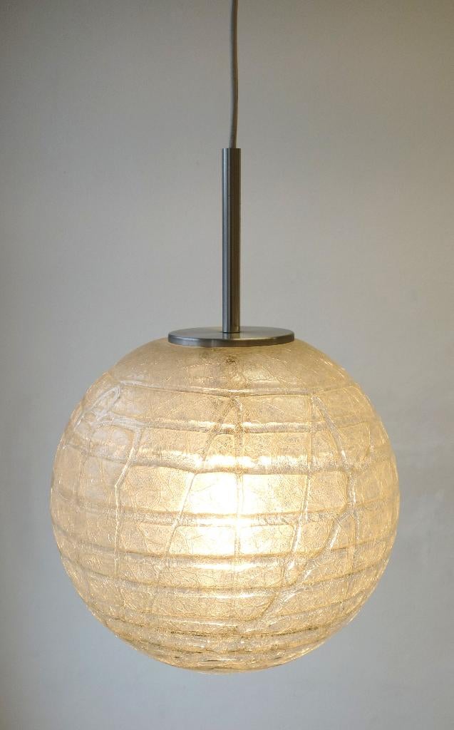 Doria Leuchten ijsglas Globe vintage hanglamp XXL, Huis en Inrichting, Ophalen of Verzenden, Gebruikt, Glas, Vintage Space Age Design Mid-Century lamp 60s 70s