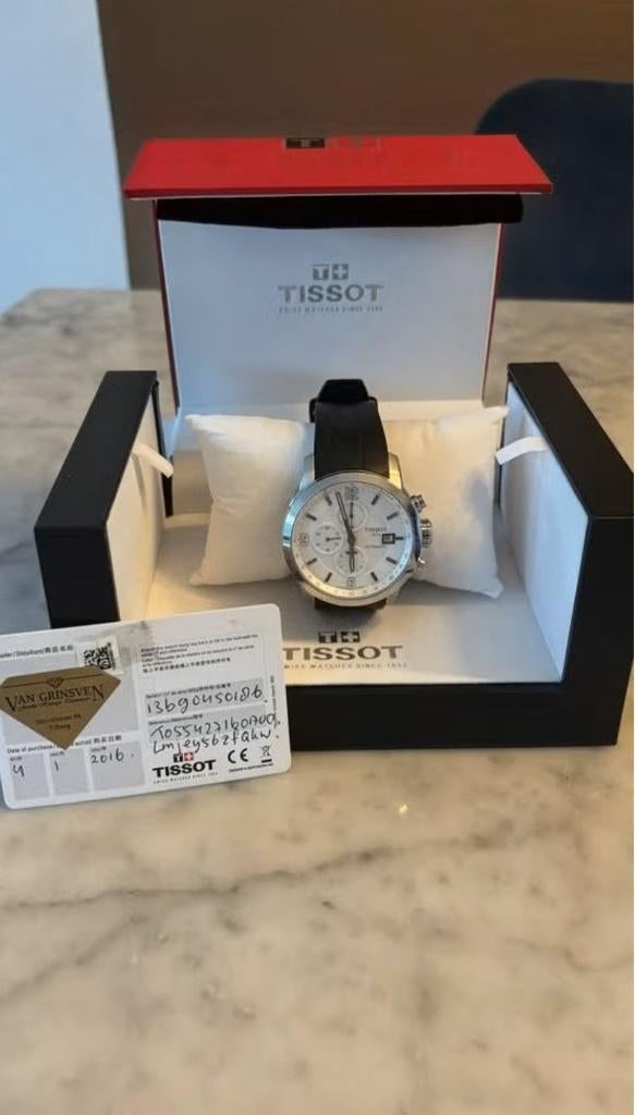 Tissot chronograaf automatisch Prc 200, Leer, Staal, Polshorloge, Zo goed als nieuw