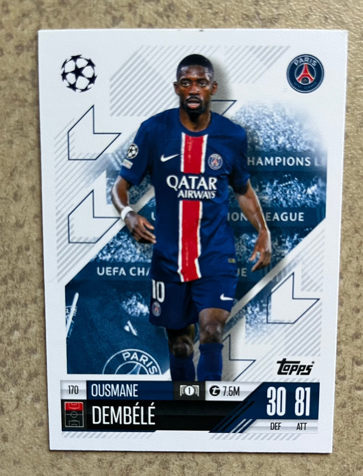 Topps match attax traiding card Dembélé, Hobby en Vrije tijd, Stickers en Plaatjes, Ophalen, Zo goed als nieuw, Plaatje