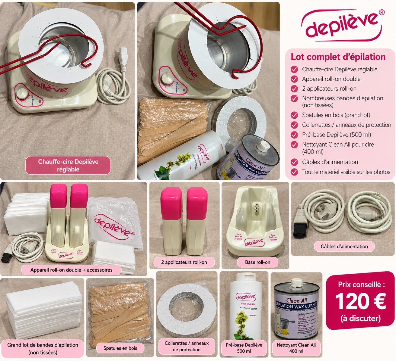 Kit d’épilation Depilève Chauffe-cire roll-on et accessoires, Enlèvement ou Envoi, Utilisé, Rasage ou Épilation