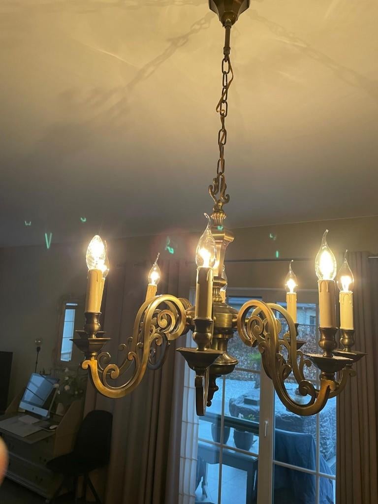 Bronskleurige luster, Huis en Inrichting, Lampen | Kroonluchters, Ophalen, Zo goed als nieuw, Metaal