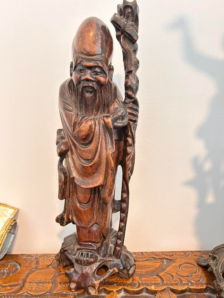 Handgesneden houten beeld van Shou Lao, de geluksbrenger, Ophalen, Handgemaakt, 20 - 50 cm, Beeld