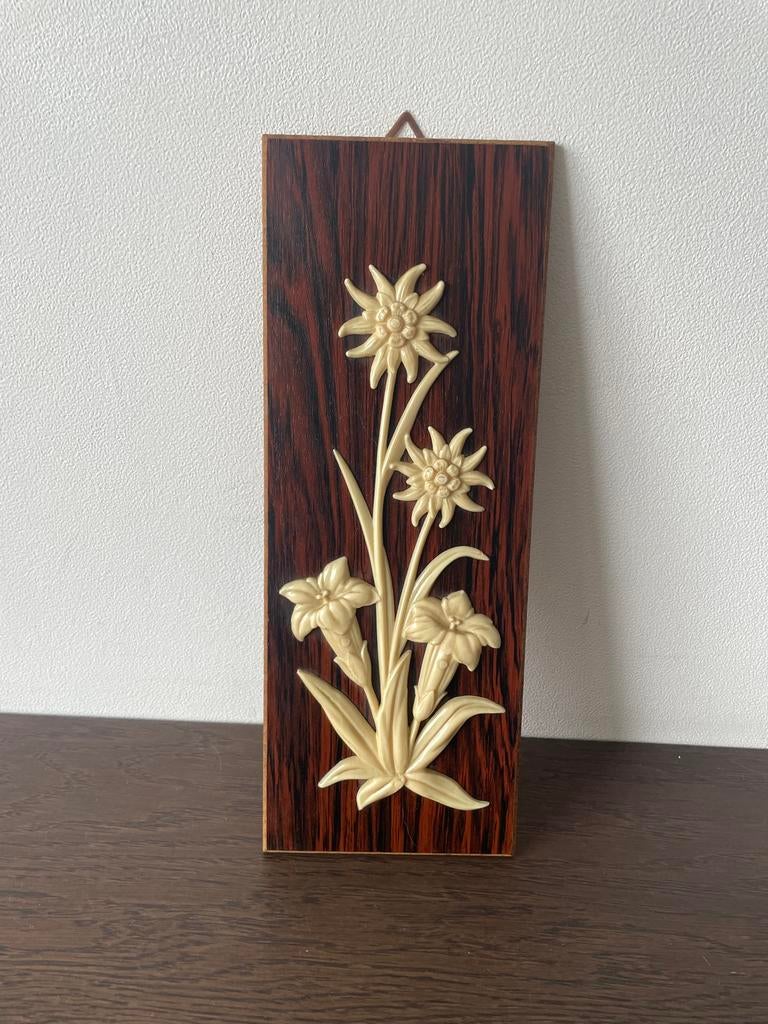 Vintage houten wanddecoratie edelweissbloem, Antiek en Kunst, Ophalen, Wanddecoratie