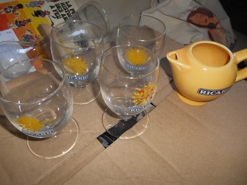 Lot de 4 verre + pichet Ricard, Enlèvement ou Envoi