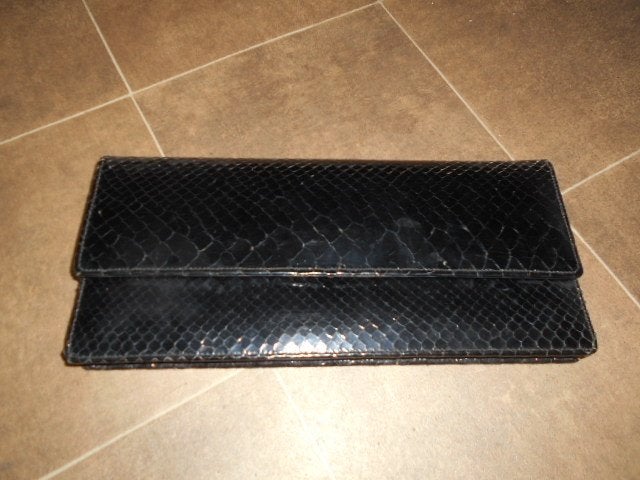Enveloppe de sac de soirée vintage/peau de serpent noire, Enlèvement ou Envoi, Comme neuf, Noir, Sac de soirée