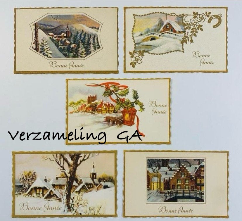 Nieuwjaarskaartjes - Bonne Année (retro +/- 1950, 1960), Verzamelen, Postkaarten | Themakaarten, Ophalen, 1960 tot 1980