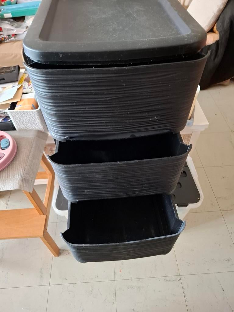 3 zwarte opbergbakken, Ophalen of Verzenden, Gebruikt