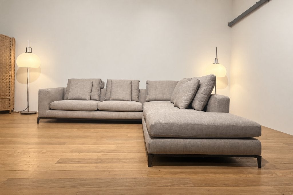 NIEUW GESTOFFEERD Minotti Andersen Hoekbank | NP €25.000, 250 tot 300 cm, Hoekbank, Nieuw, Ophalen of Verzenden