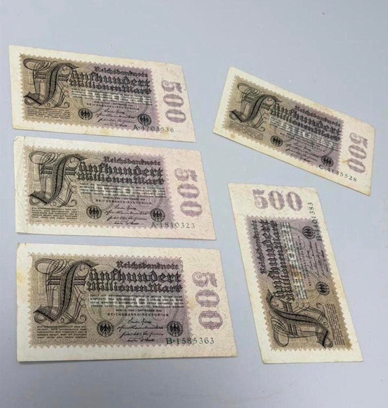 5x Duitse 500 Miljoen Mark 1923 Hyperinflatie Biljet germany, Postzegels en Munten, Ophalen of Verzenden, Duitsland