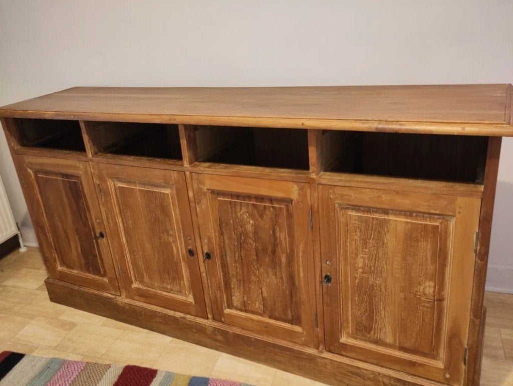 Buffet en bois massif — 2 m, 4 portes + 4 tiroirs — À SAISIR, 200 cm ou plus, Beige, Campagne, brocante, rustique, vintage, bois massif, authentique