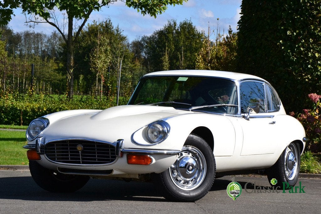 Jaguar "E" Type 5.3 V12 2+2 (bj 1971, automaat), Auto's, Oldtimers, 313 pk, Wit, Leder, Bedrijf