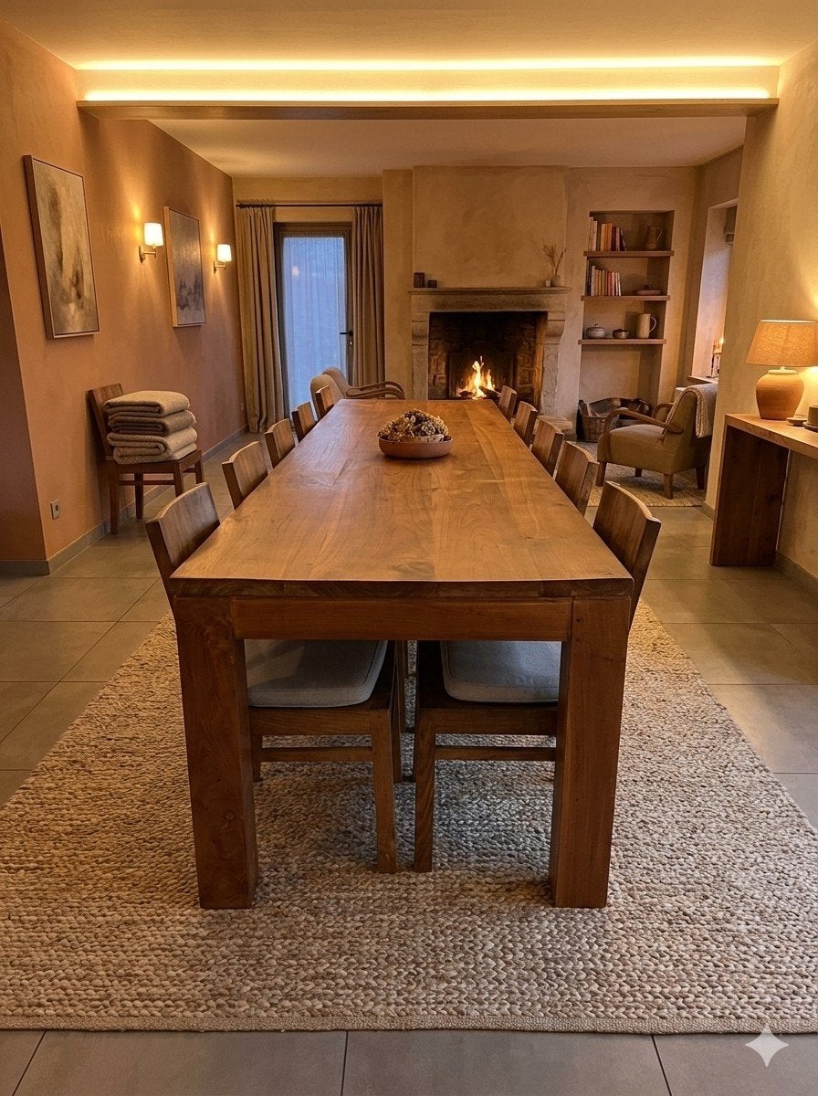 Unieke eettafel met stoelen, Maison & Meubles, Warm gezellig hout, Moins de 5 m², Comme neuf, Enlèvement