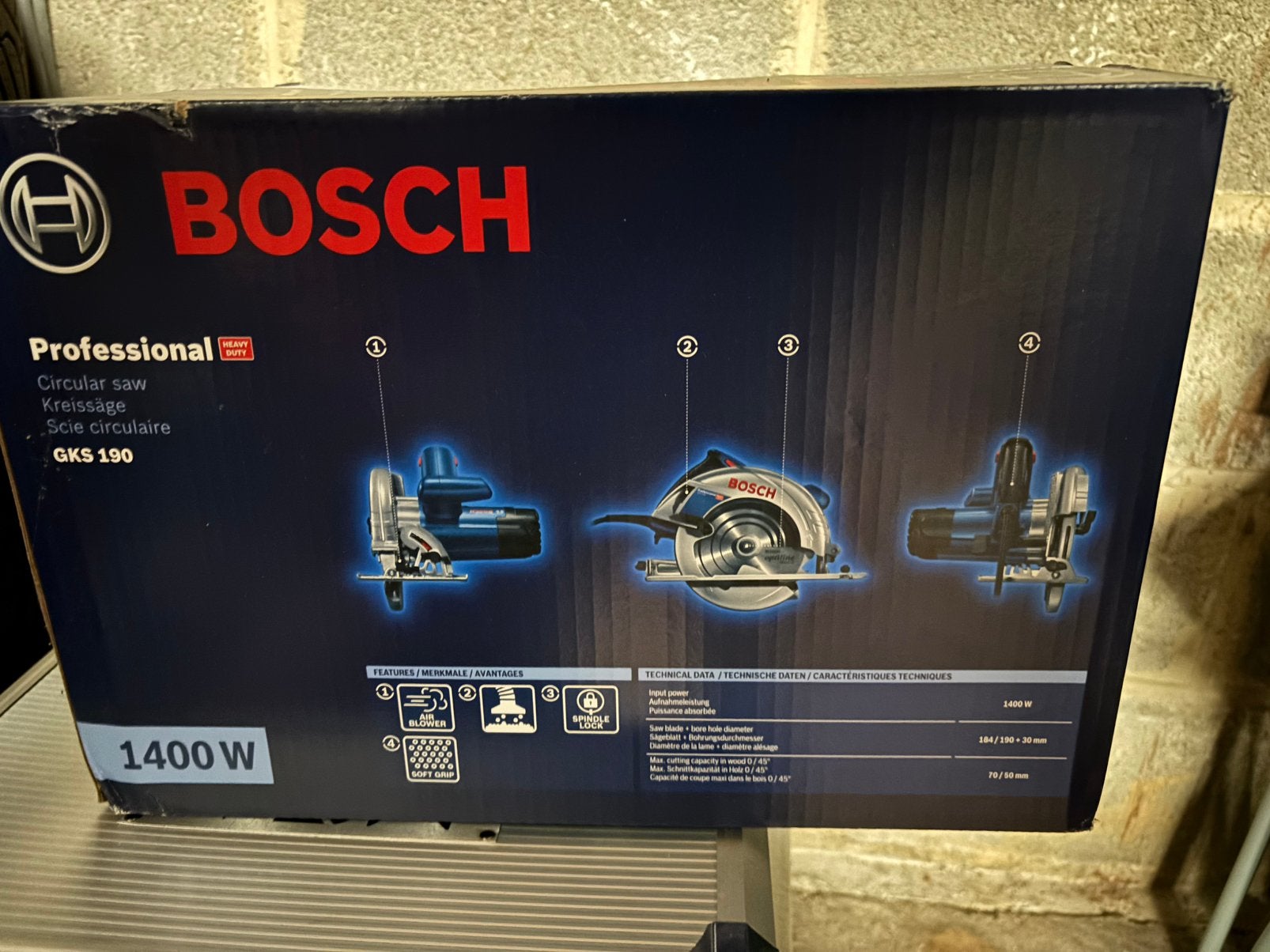 Scie circulaire Bosch GKS 190 1400W, Enlèvement ou Envoi, 1200 watts ou plus, 30 à 70 mm, Comme neuf