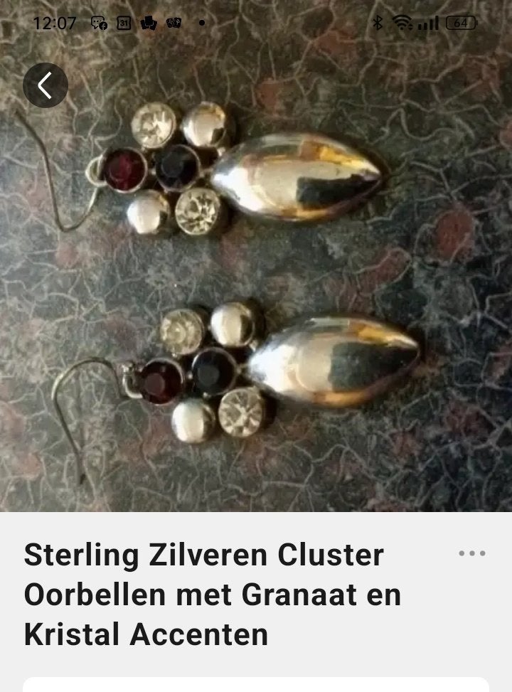 mooie zilveren granaat oorbellen met kristal, Bijoux, Sacs & Beauté, Boucles d'oreilles, Enlèvement ou Envoi, Comme neuf, Avec cristal