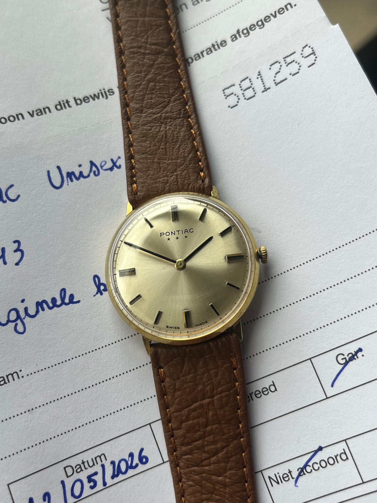Vintage Pontiac horloge, Overige merken, Leer, Polshorloge, Ophalen of Verzenden