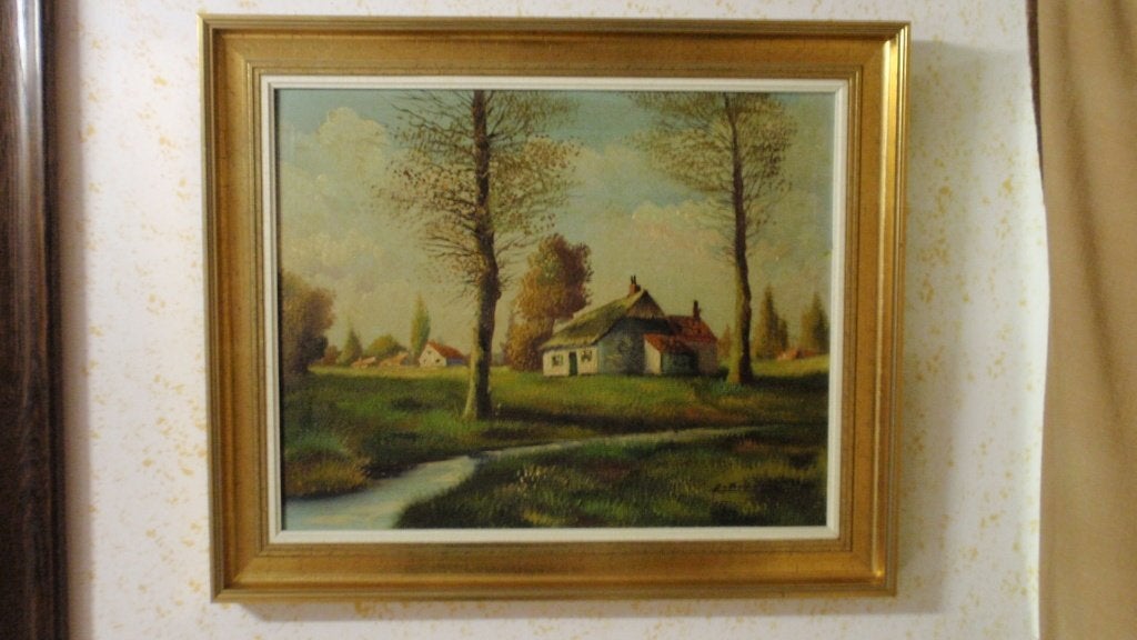 Schilderij op doek E. Braems landelijk landschap, Œuvre originale, Enlèvement ou Envoi, Peinture à l'huile, Paysage