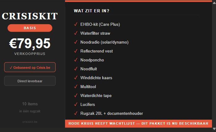 Noodpakket – Crisiscentrum inhoud – crisiskit 72u, Ophalen of Verzenden, Nieuw