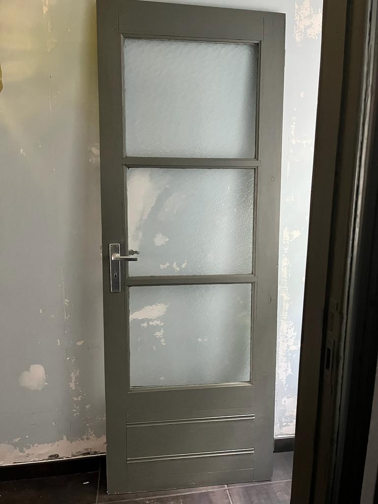 Houten binnendeur met glas, Doe-het-zelf en Bouw, Deuren en Vliegenramen, Ophalen, Gebruikt, 80 tot 100 cm, Binnendeur