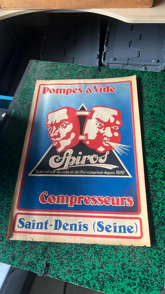 Affiche 1926 pompes et compresseurs « spiros », Collections, Enlèvement ou Envoi, Comme neuf